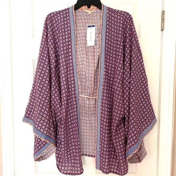 Sim & Sam Boho Hippie Kimono Tunic Purple Blue New - Picture 2 of 12
